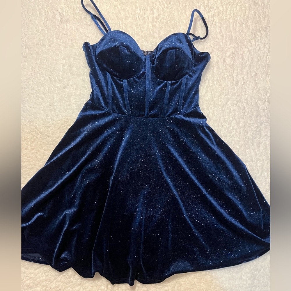 Windsor Navy Blue Velvet Dress